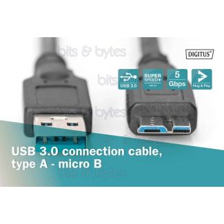 1.0m USB 3.0 Plug A to Micro-B Plug Cable Digitus AK-300116-010-S 4016032283287