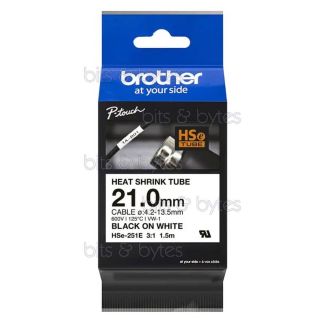Brother HSe-251E Black on White Heat Shrink Tube Tape (21mm x 1.5m) HSE251E 4977766822848