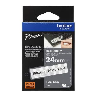 Brother TZe-SE5 Tamper Evident Black on White Thermal Laminated Label Tape (24mm x 8m)