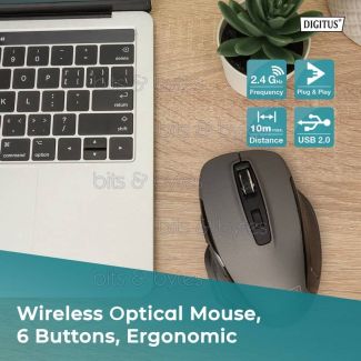 Digitus DA-20163 Ergonomic Optical 6 button Wireless Mouse - 1600dpi (USB 2.4GHz Receiver) 4016032482888