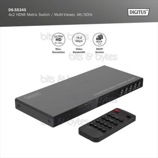 Digitus DS-55345 - 4 port HDMI Matrix Switch (4 In / 2 Out) with Audio Extractor 4016032495659