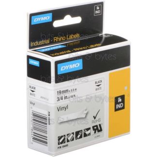 Dymo Rhino (18445) Black on White Vinyl Tape (19mm x 5.5m)