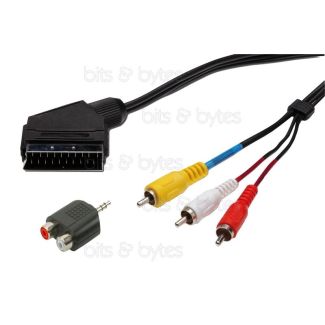 ednet 10m Scart Plug to 3x RCA Phono Plugs with Jack 3.5mm Adapter