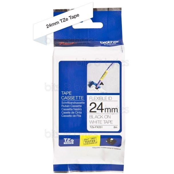 Brother TZe-FX251 Black on White Flexible Laminated Thermal Label Tape (24mm x 8m)
